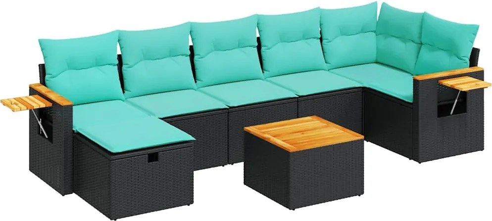 vidaXL Set mobilier de grădină cu perne, 8 piese, negru, poliratan