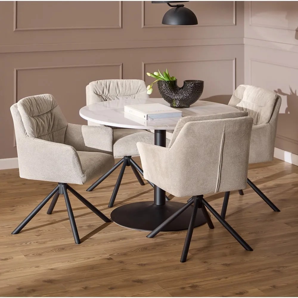 Scaun de sufragerie bej cu cotiere tapițat Alonso – Actona