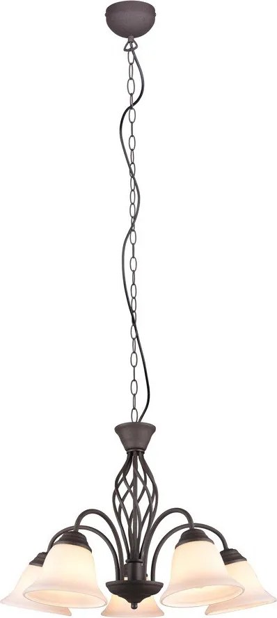 Lustră maro închis cu abajur din sticlă ø 60 cm Rustica – Trio