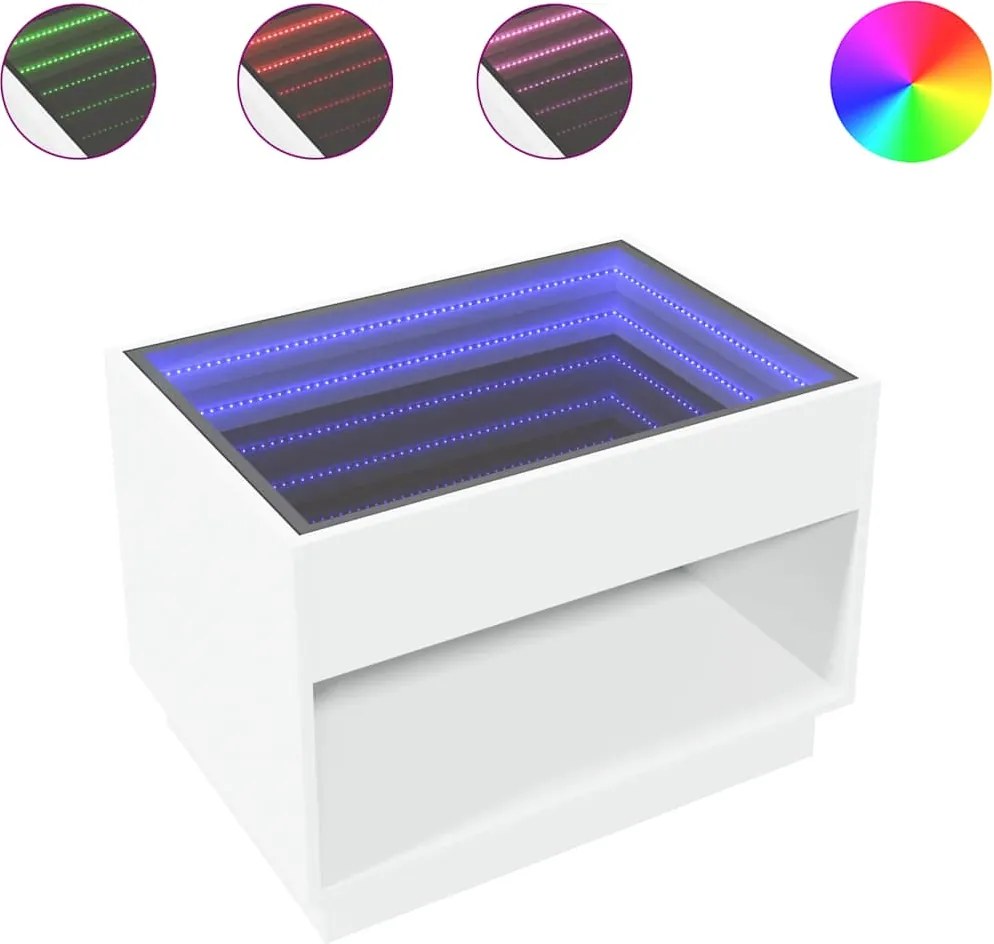 vidaXL Măsuță de cafea cu LED infinity, alb, 70x50x50 cm