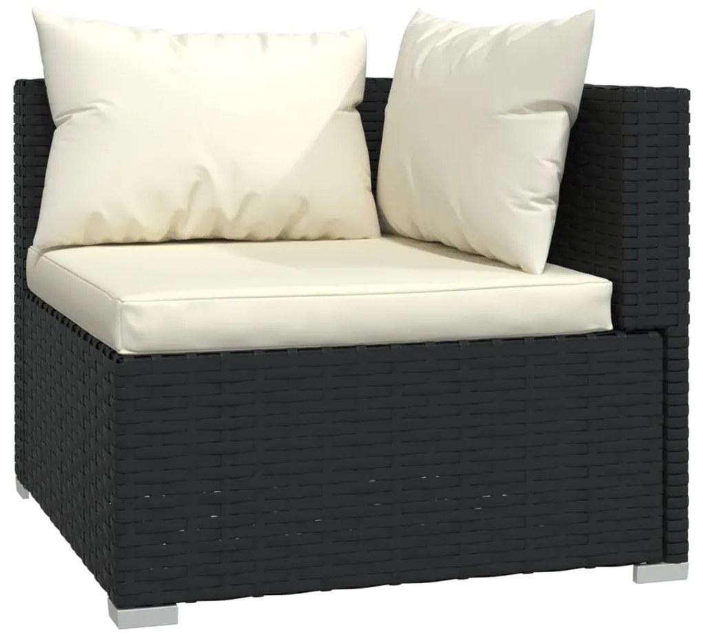 Set mobilier de gradina cu perne, 13 piese, negru, poliratan negru si crem, 3x colt + 9x mijloc + masa, 1