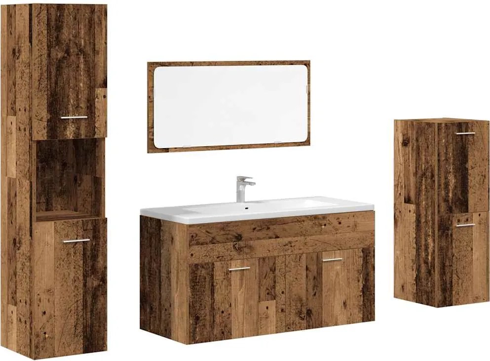 vidaXL Set mobilier de baie, 4 piese, lemn vechi, lemn prelucrat