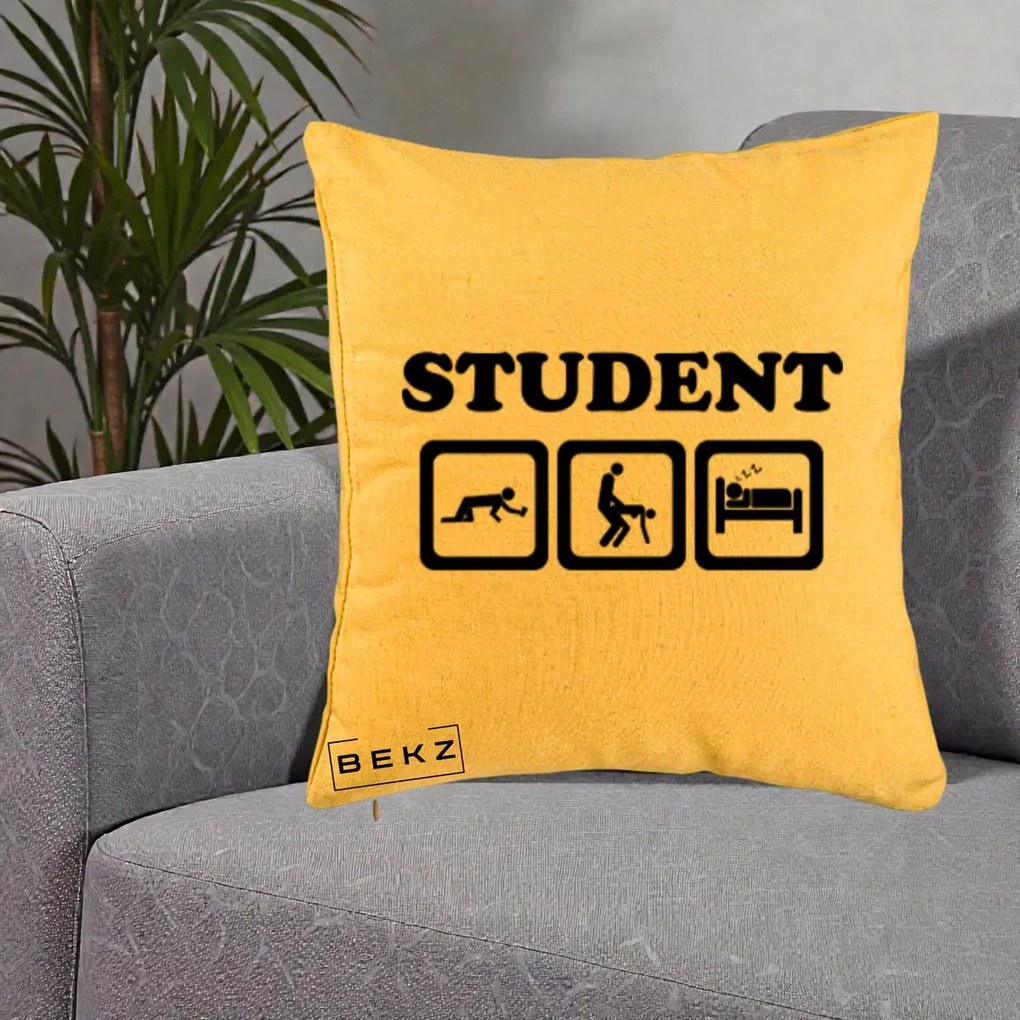 Perna Decorativa Student Life, 40x40 cm, Galben, Husa Detasabila, Perna Inclusa, BEKZ®