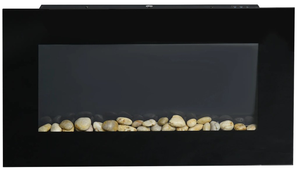 Șemineu electric de perete HOMCOM 1000/2000 W, efect flacără LED 7 culori, 72,5 x 11,5 x 40 cm, negru | Aosom Romania