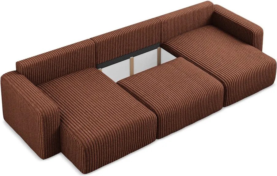 Colțar teracotă extensibil/cu spațiu de depozitare cu tapițerie din catifea reiată (în formă de "U") Kona – Makamii