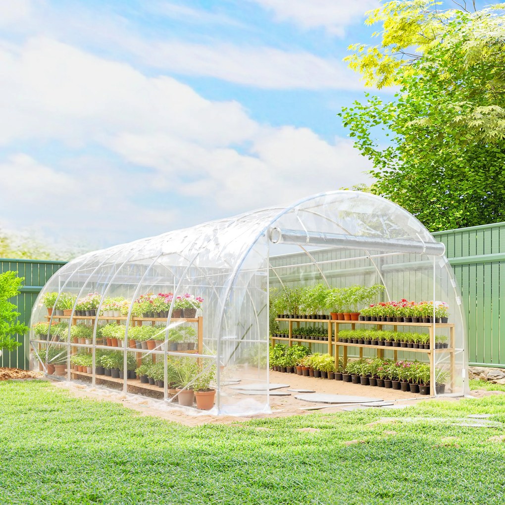 Outsunny Seră de Grădină Tip Tunel 3x6x2 m cu 2 Uși Rulabile, Cadru din Oțel și Acoperire din PE, pentru Legume, Fructe, Flori, Anti-UV, Transparentă | Aosom Romania