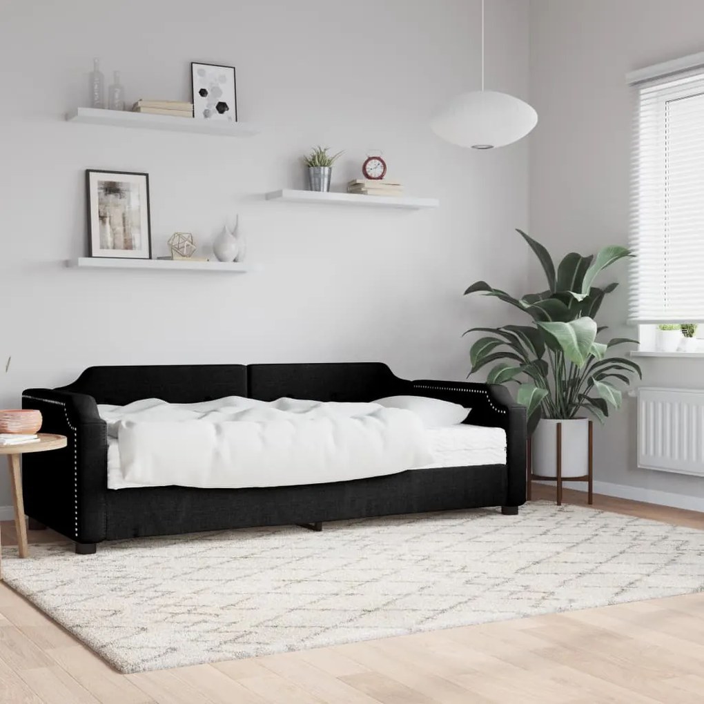 vidaXL Pat de zi cu saltea, negru, 90x200 cm, textil
