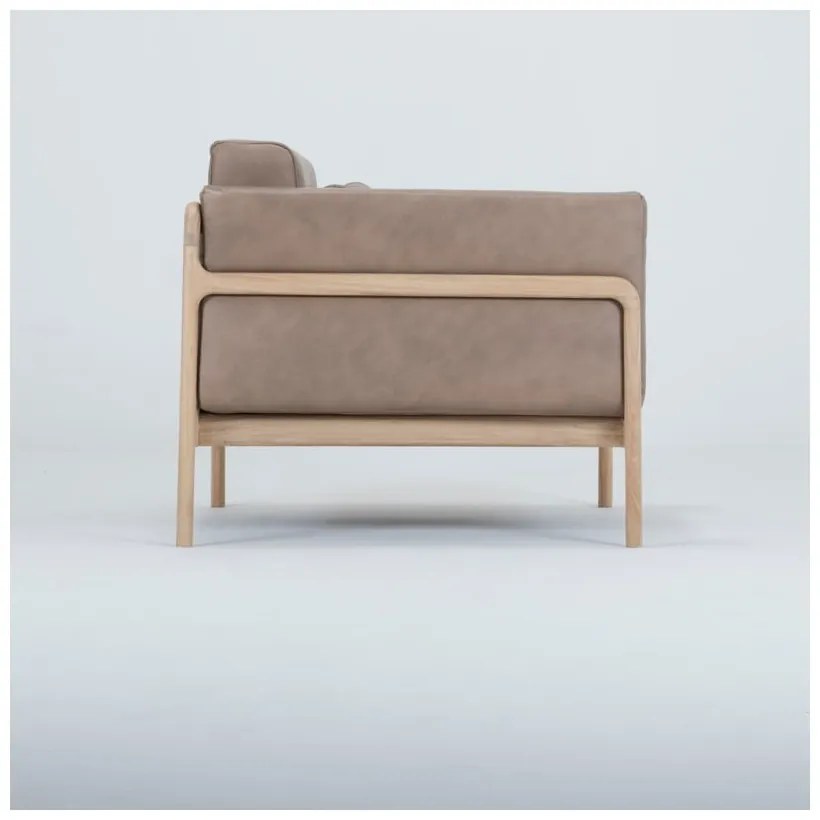 Fotoliu din piele bovină cu structură din lemn masiv de stejar Gazzda Fawn, maro deschis