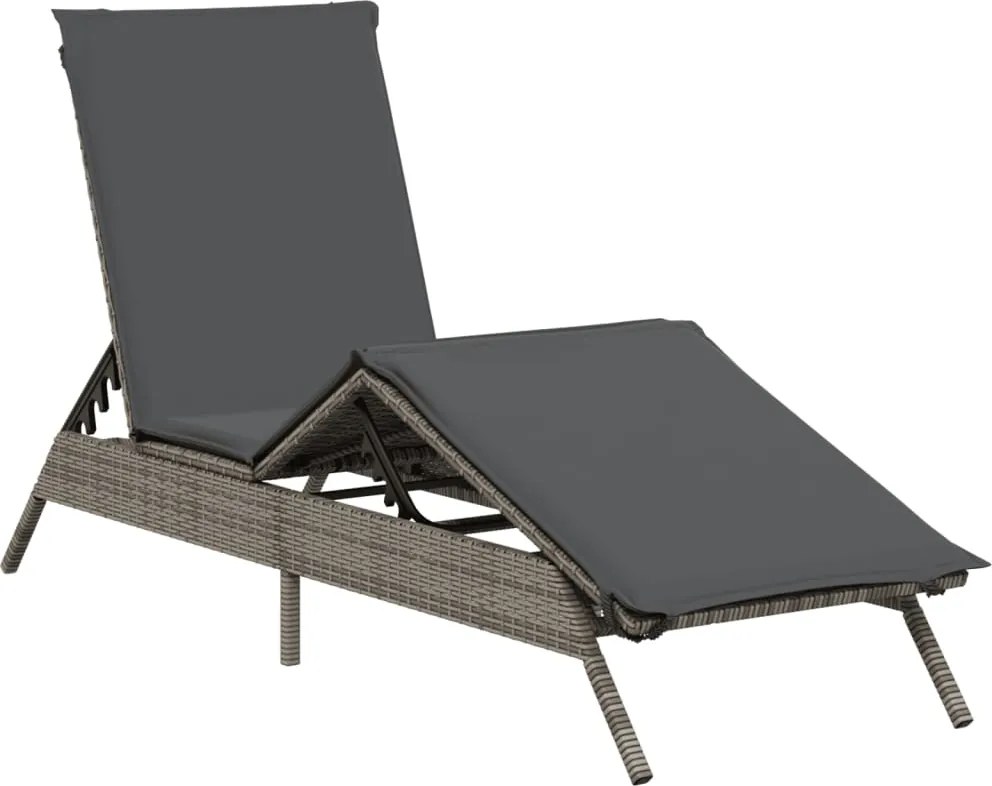 vidaXL Sezlong cu pernă, gri, poliratan