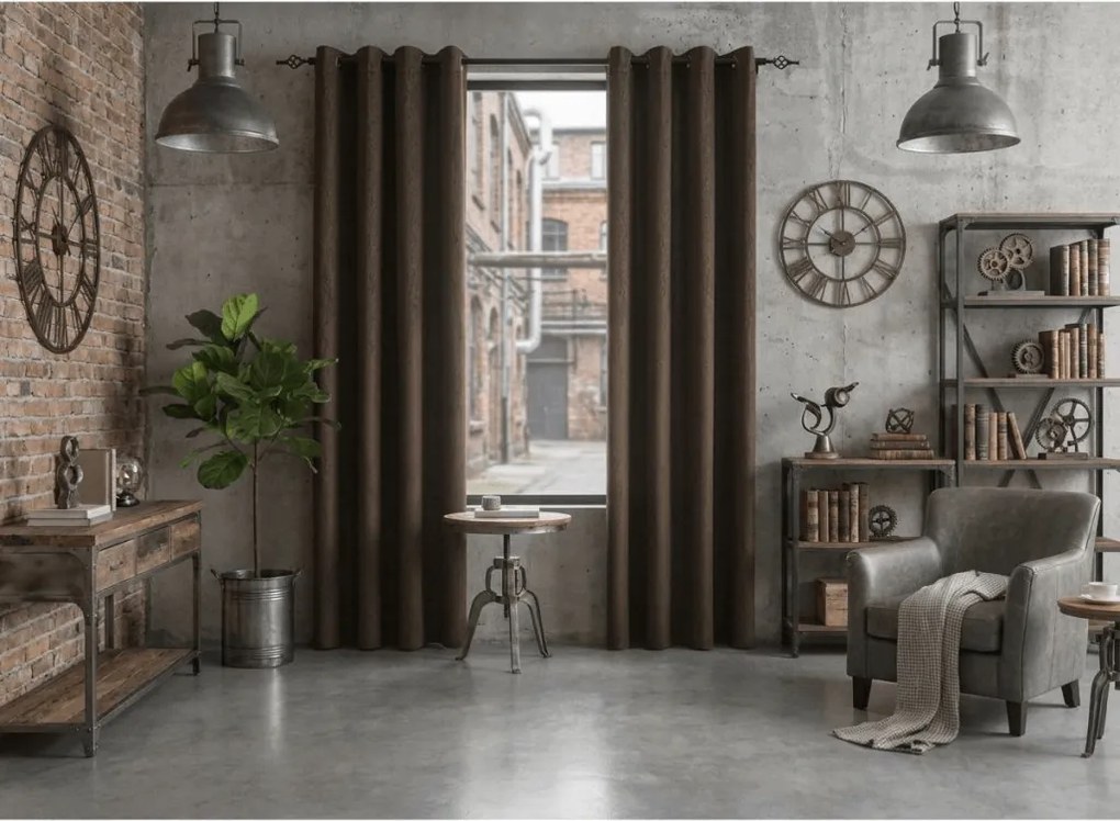 Draperie opaca DUNES VELVET 140x250 cm, maro Agatat: Inele metalice
