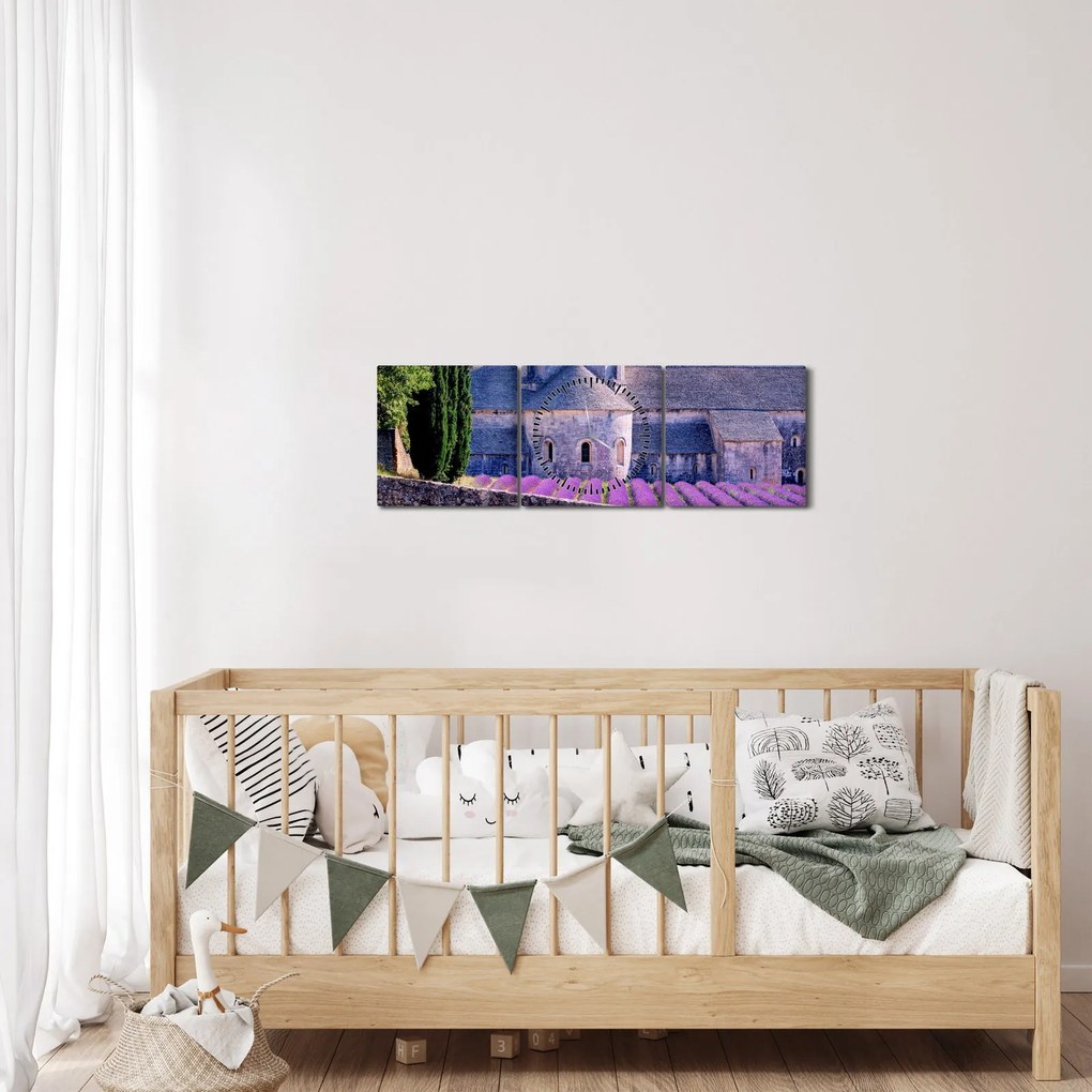 Tablou - Câmp de lavandă (cu ceas) (90x30 cm)