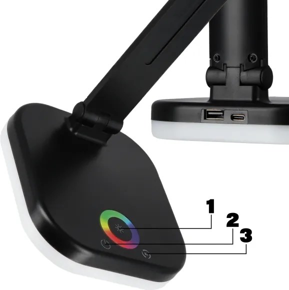 Lampă de birou LED RGBW dimabilă, cu încărcare wireless, 7W, 5V USB, negru