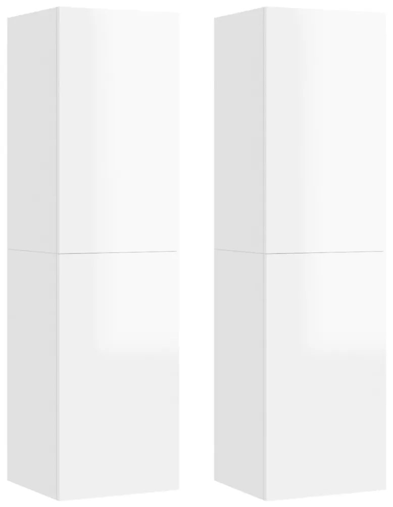 803375 vidaXL Comode TV, 2 buc. alb extralucios 30,5x30x110 cm lemn prelucrat