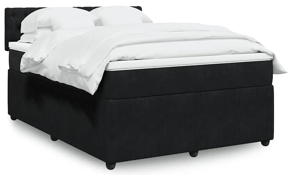 vidaXL Pat box spring cu saltea, negru, 140x190 cm, catifea