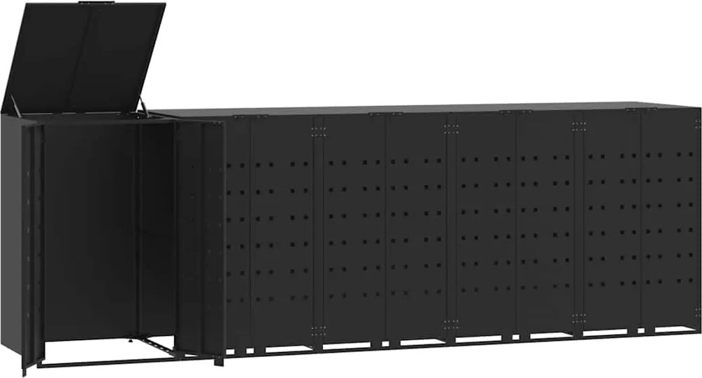 vidaXL Depozitare coș gunoi cu roți 5 coșuri negru 345x79x117 cm oțel