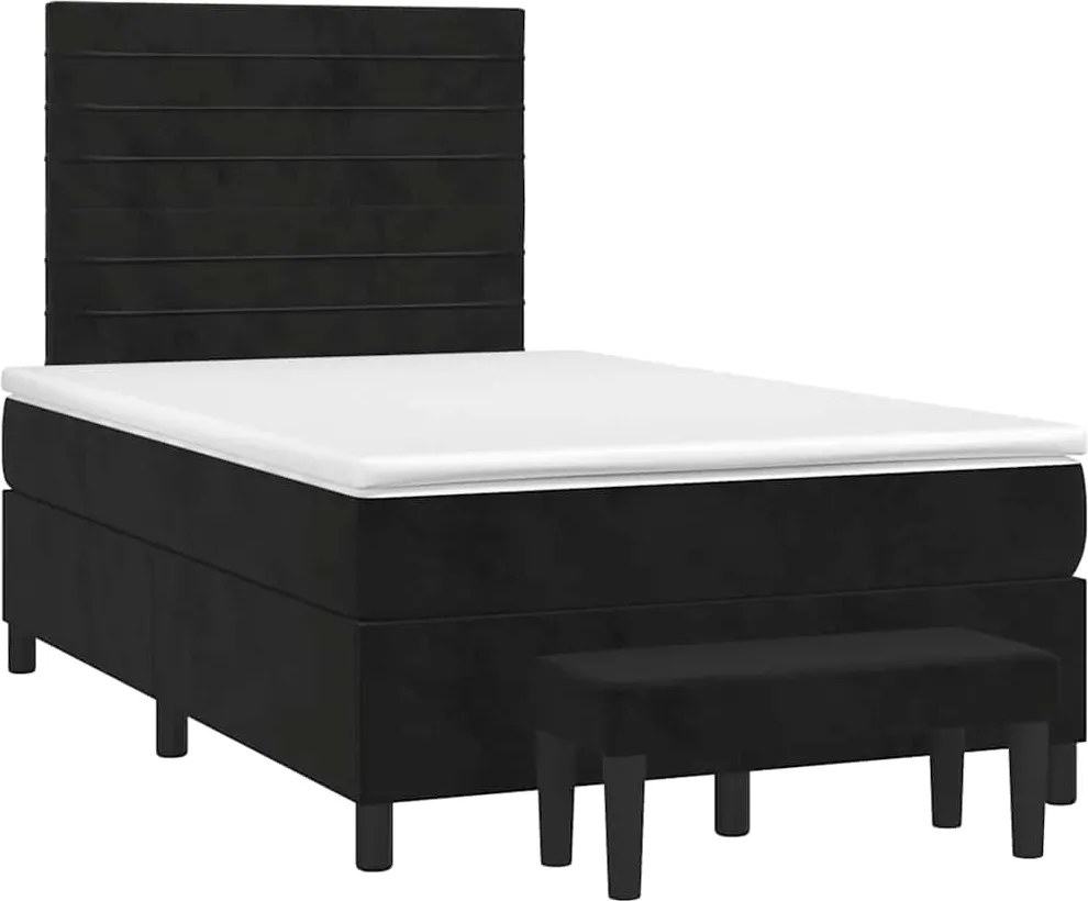 vidaXL Pat box spring cu saltea, negru, 120x190 cm, catifea