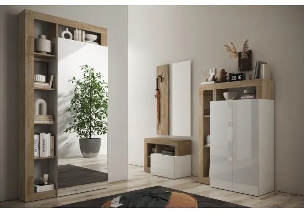 Dulap pentru haine LENOR 91x209 cm, alb/maro