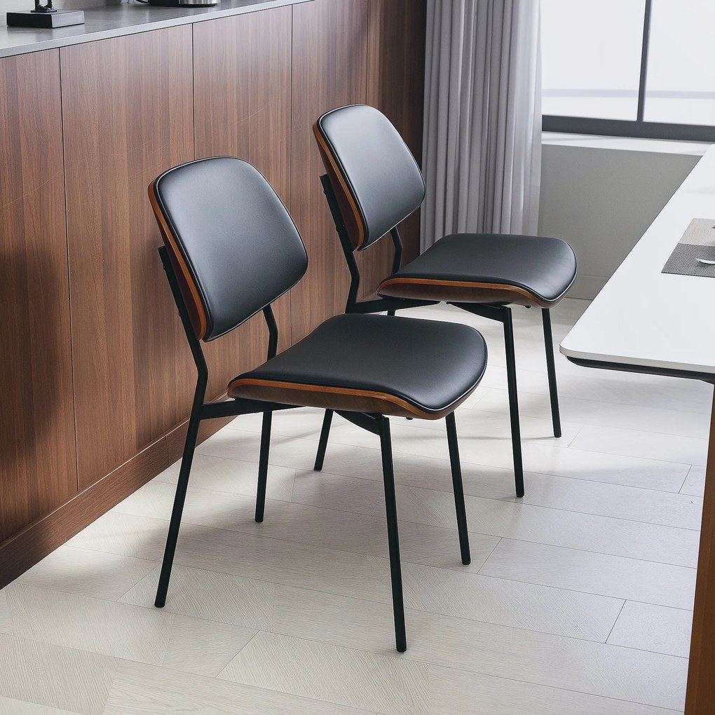 HOMCOM Set de 2 scaune de dining, stil retro clasic, cadru din lemn curbat, pentru living, dormitor, bucătărie, negru | Aosom Romania