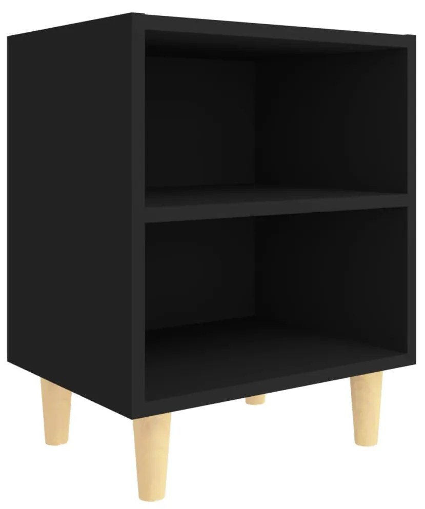 805781 vidaXL Noptieră cu picioare din lemn masiv, negru, 40x30x50 cm
