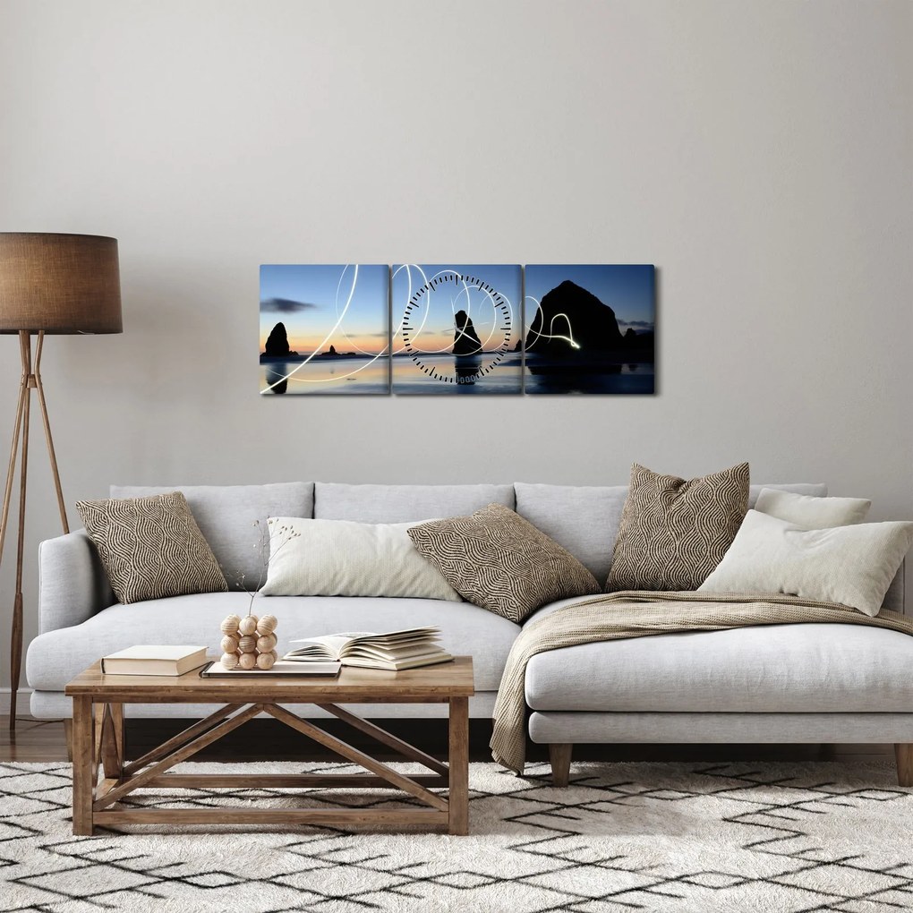 Tabloul - plaja în apus de soare (cu ceas) (90x30 cm)