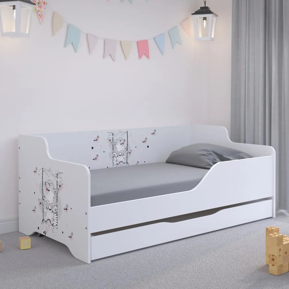 Pat fetiţă cu fluturi, 160x80 cm