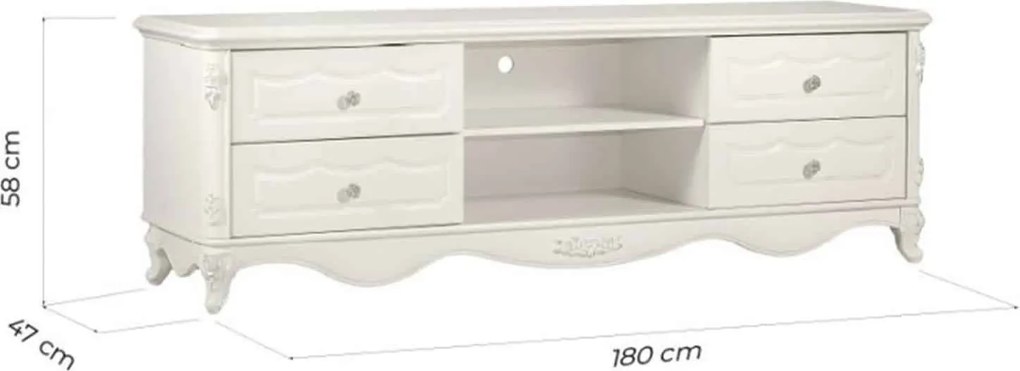 Comodă TV lemn masiv Paris Ecru, 180 × 47 × 58 cm