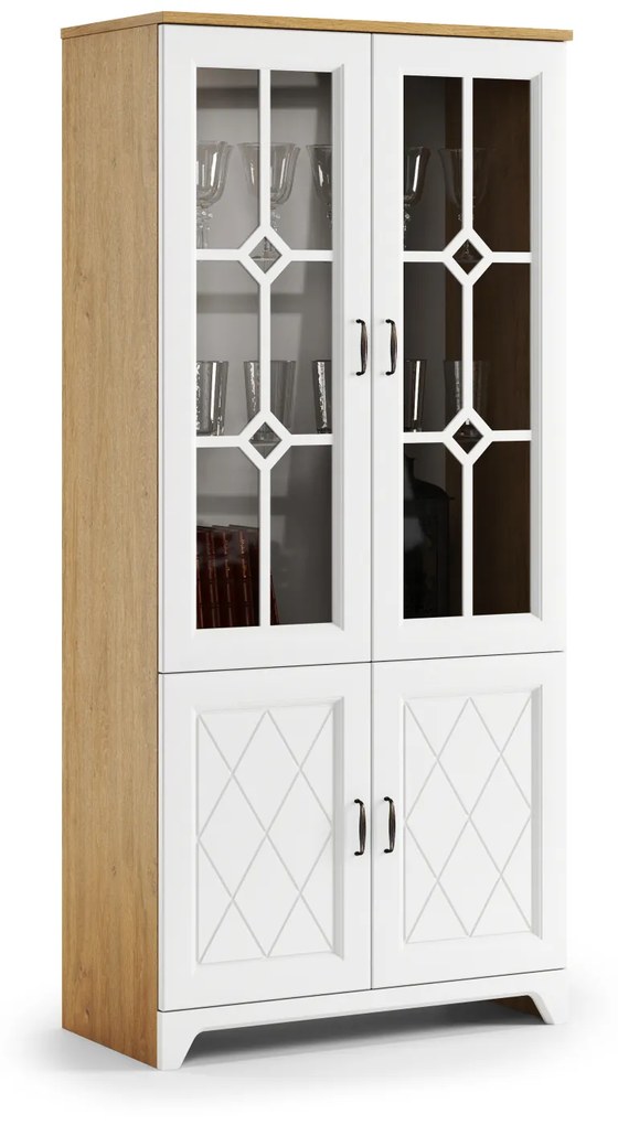 Mazzoni Dulap PROVENZA KWD4 Stejar Piatră/Alb Mat - DULAP VERTICAL CU 4 UȘI COMODĂ RETRO