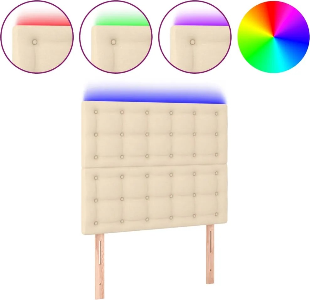 vidaXL Tăblie de pat cu LED, crem, 80x5x118/128 cm, textil