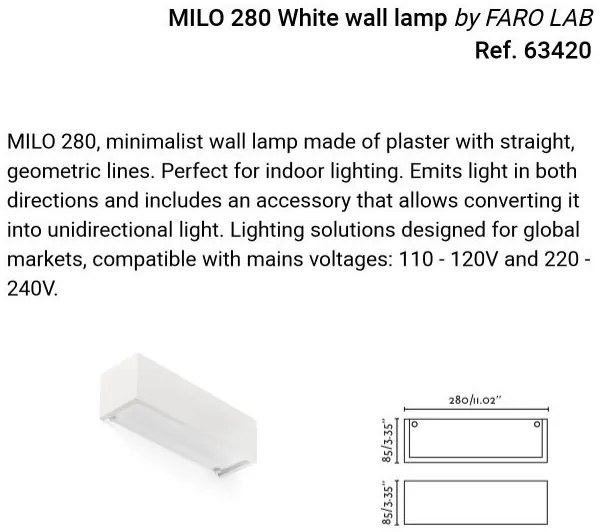 Aplica de perete din ghips MILO 280 White