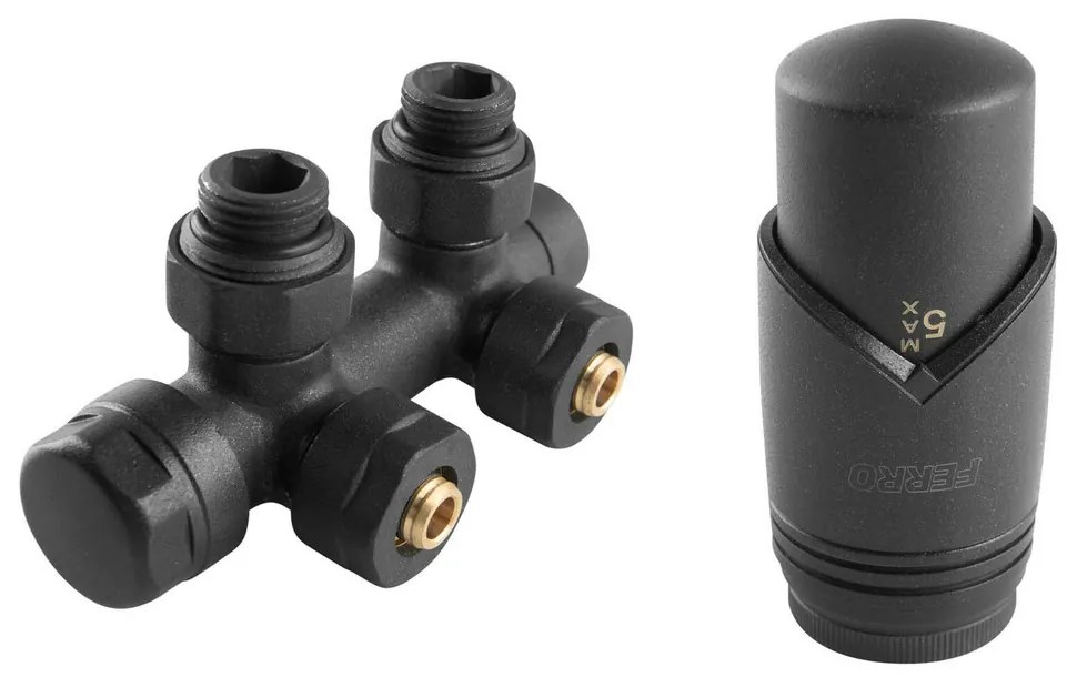 Set robinet coltar termostatic decorativ dublu integrat 3/4”x1/2” Ferro antracit mat
