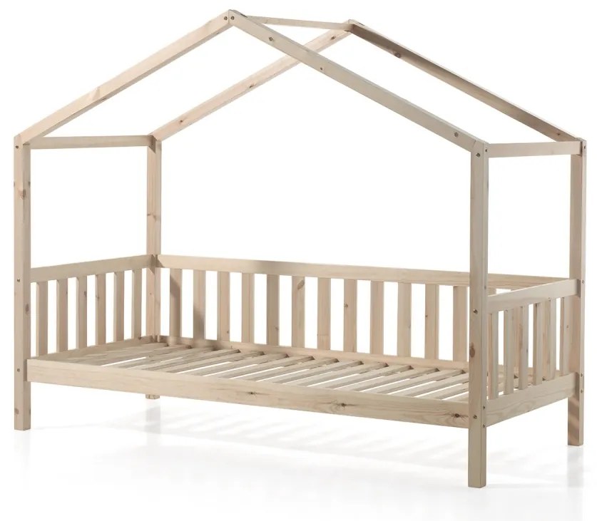 Set DALLAS culoare lemn natural este compusă dintr-un Pat copii cu gard (90 x 200 cm), un sertar și un set textil.