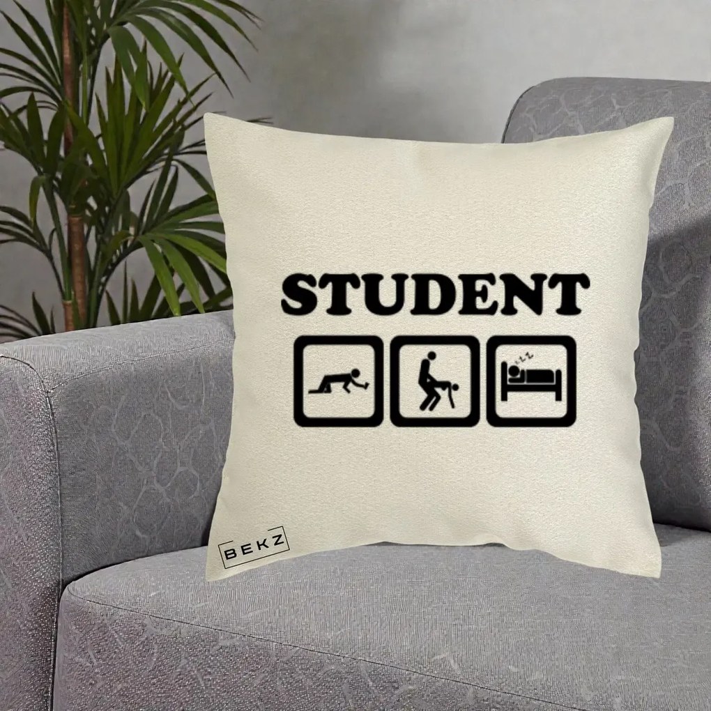 Perna Decorativa Student Life, 40x40 cm, Ecru, Husa Detasabila, Perna Inclusa, BEKZ®
