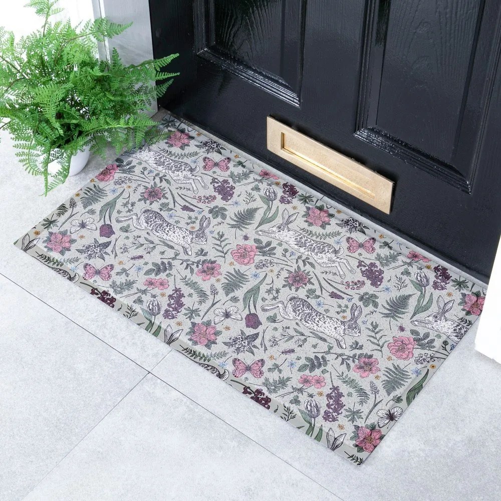 Covoraș de intrare din PVC 40x70 cm Hare Wildflowers – Artsy Doormats