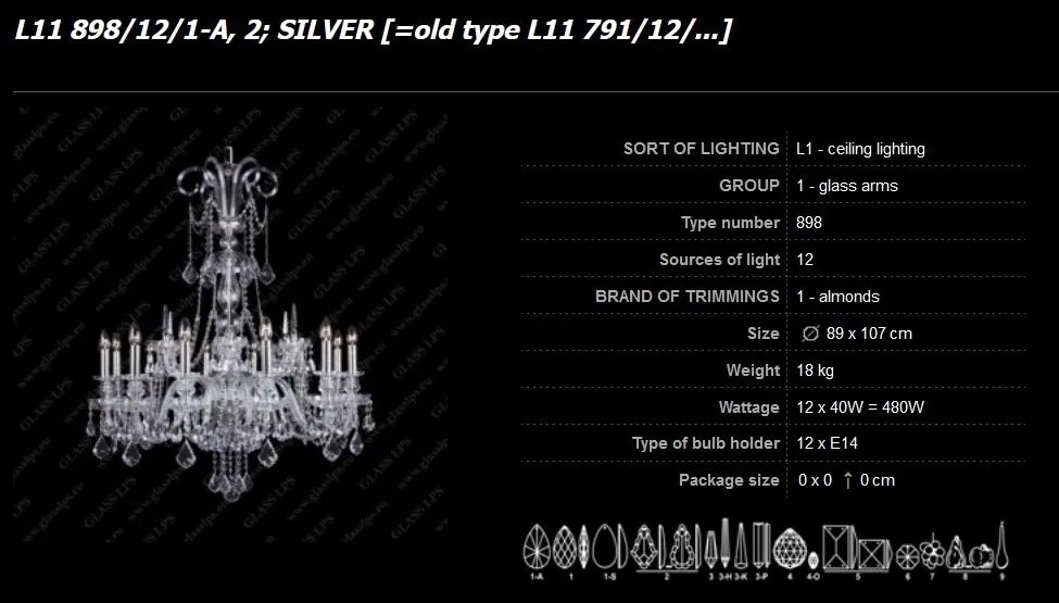 Lustra 12 brate cristal Bohemia L11 898/12/1-A, 2