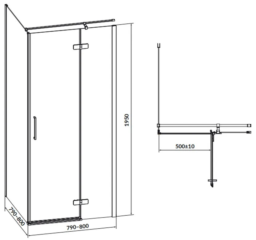 Cabina de dus patrata 80x80 cm Cersanit Jota, crom cu usa batanta dreapta 800x800 mm, Dreapta, Crom lucios