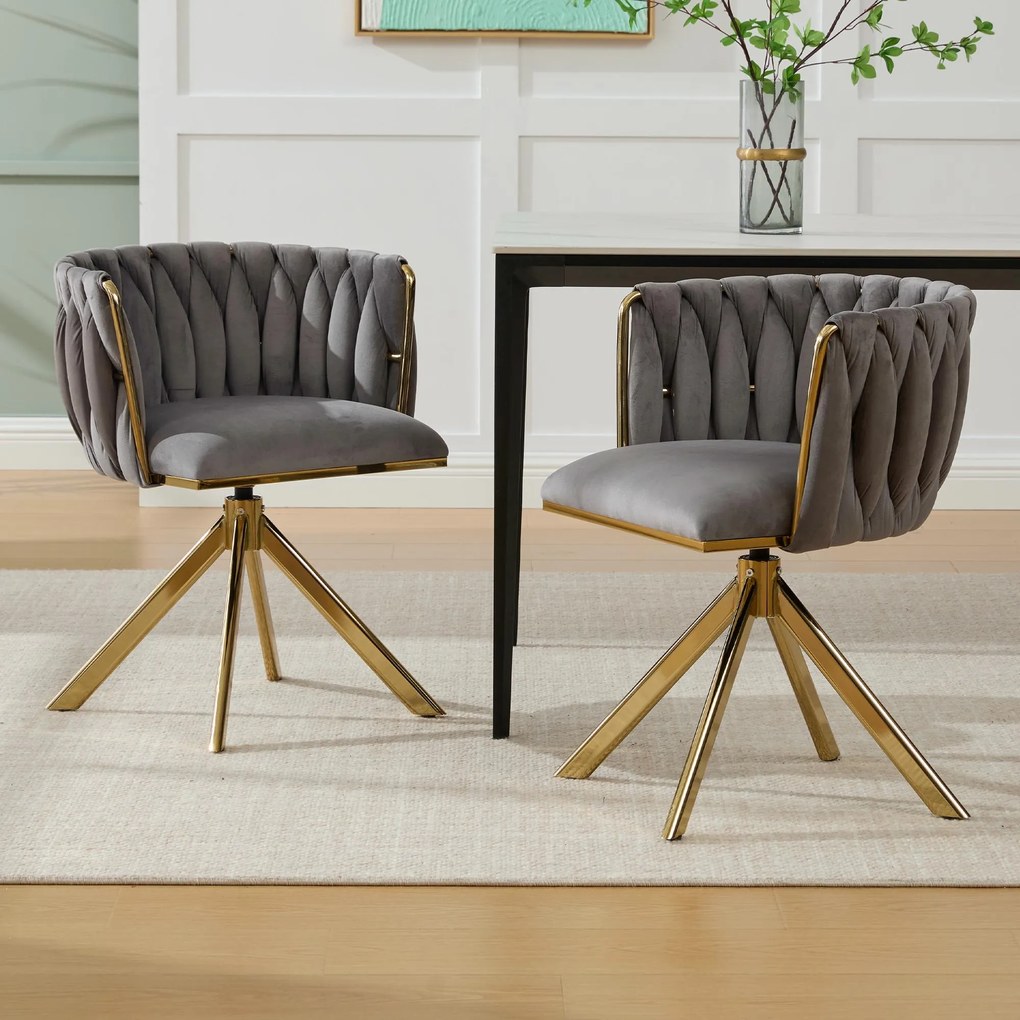 Set de 2 scaune pivotante din catifea, Gri | Aosom Romania