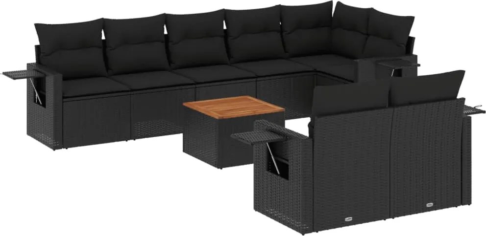 vidaXL Set mobilier de grădină cu perne, 9 piese, negru, poliratan
