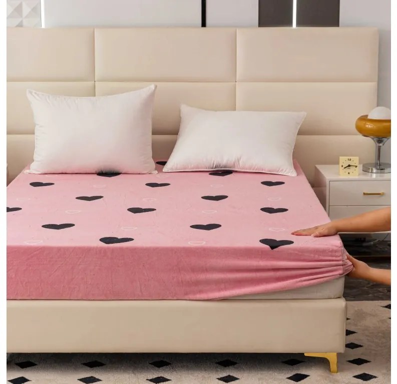 Cearsaf Cocolino microplus cu elastic CORAZON 180x200 cm roz