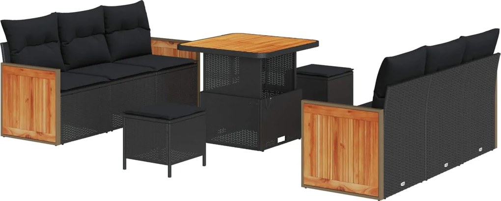 vidaXL Set de canapele pentru grădină cu pernă 11 pcs Negru poliratan