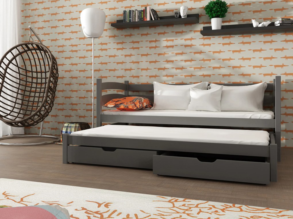 Pat pentru copii 90 x 190 cm Tiana (cu somieră și sp. depozitare) (grafit). Promo -10%. 1013054