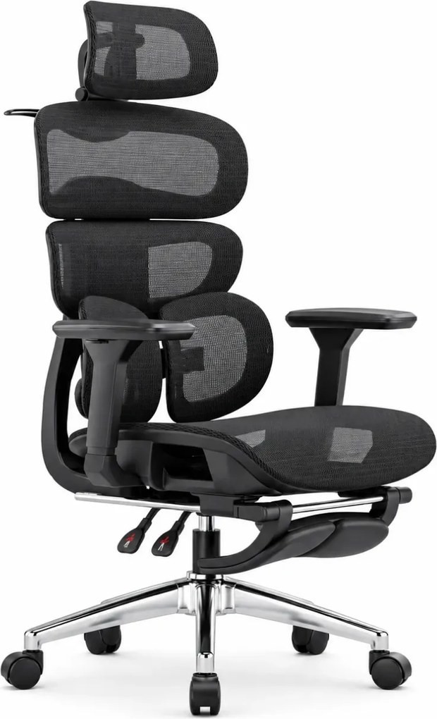 VERTEX PRO – Scaun Ergonomic, Tetieră 4D, Spătar Reglabil pe Înălțime 5 Trepte, Suport Lombar Multipunct, Cotiere 3D, Șezut Mesh Translatabil 5 cm, Recliner 135°, Suport Picioare, Negru