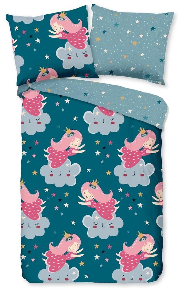 Lenjerie de pat pentru copii petrol din bumbac pentru pătuț 120x150 cm Princesse – Good Morning