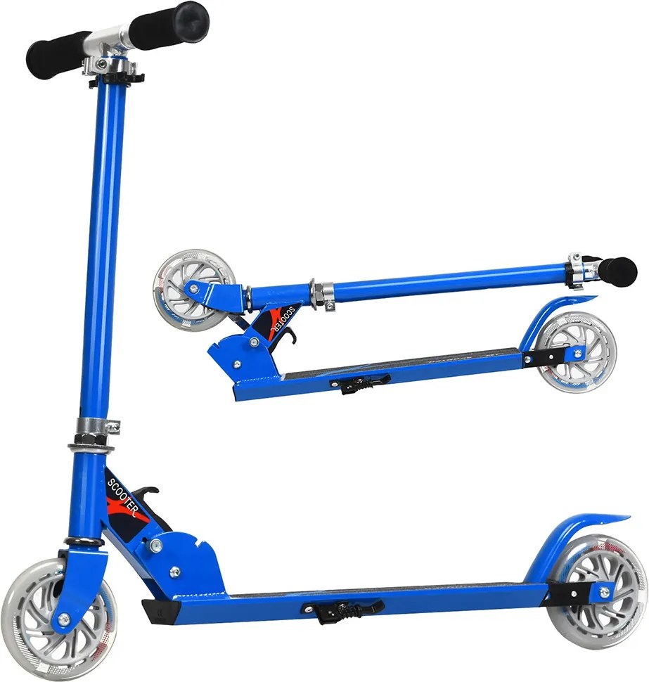 Trotinetă pliabilă din aluminiu cu roți LED albastră