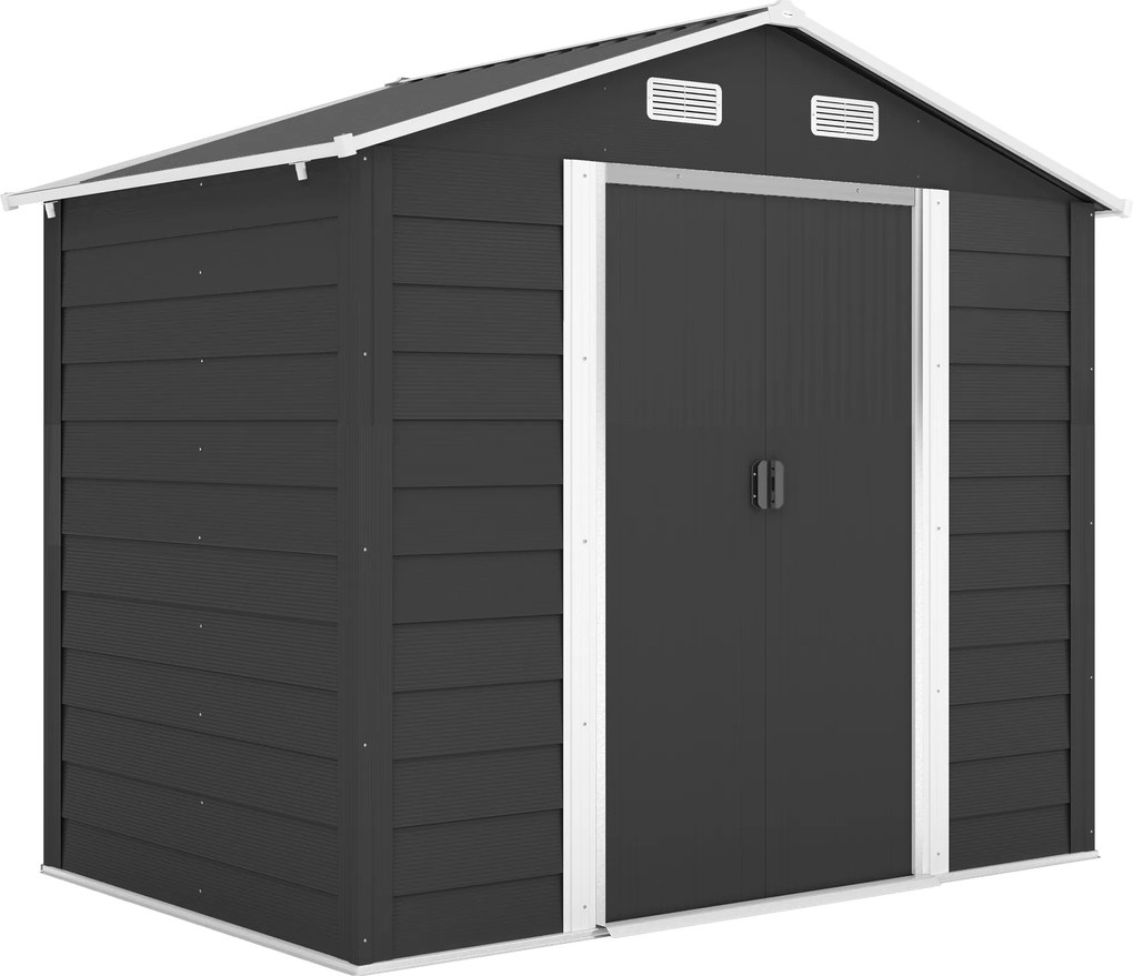 Outsunny Magazie de Gradina, Suport pentru Unelte din Otel cu Usi Glisante si Orificii de Aerisire, 196x236x208 cm, Maro | Aosom Romania