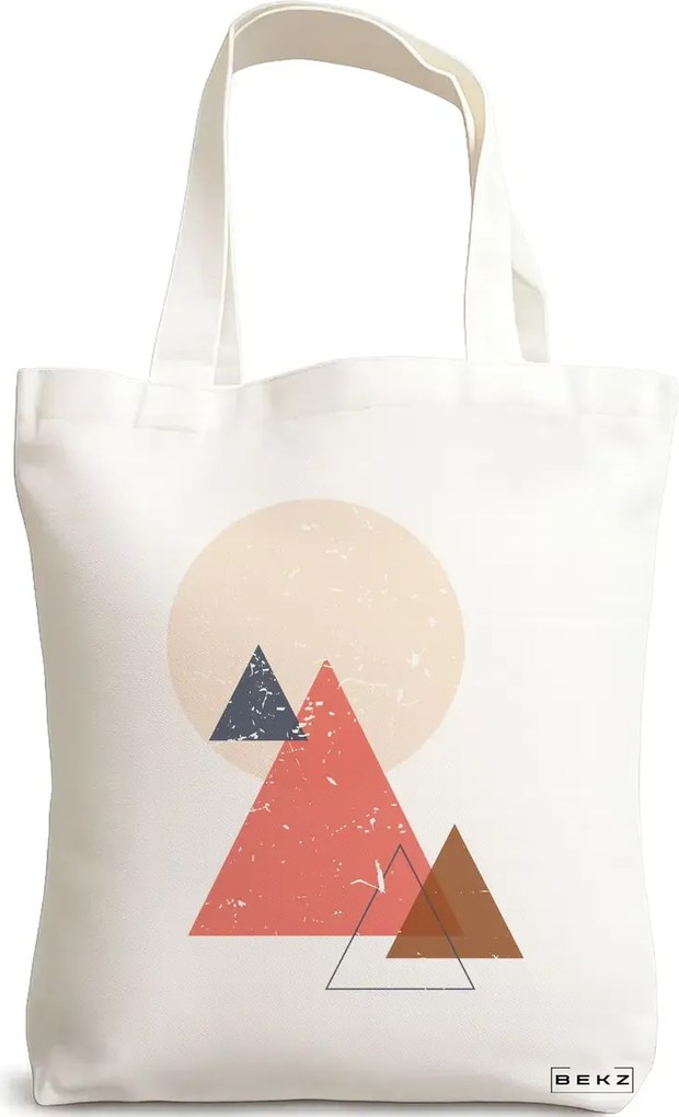 Sacosa de Panza pentru Cumparaturi, Geanta Tote, model Triangles, 38x34.5 cm, Alba, BEKZ®