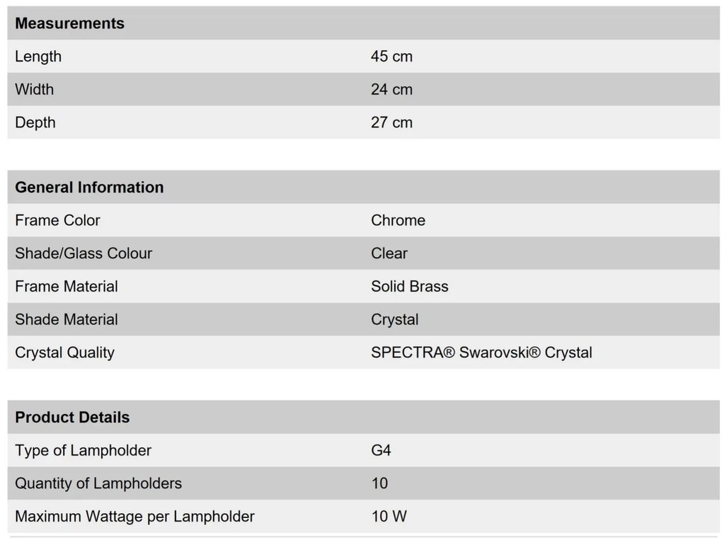Aplica perete cristal Swarovski Spectra design modern de lux GALAXY 10L crom