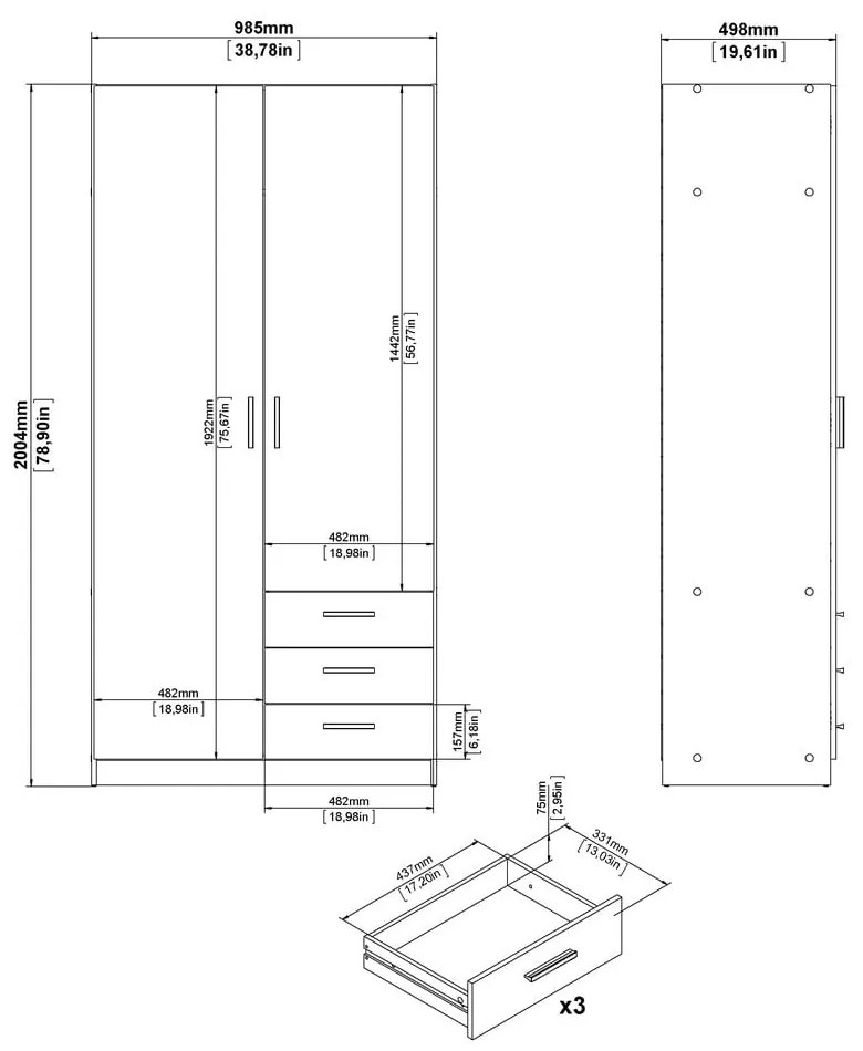 Șifonier gri închis 99x200 cm Sprint – Tvilum