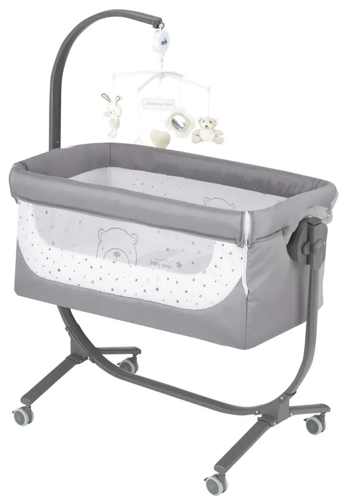 Patut cu leganare, Cullami, co-sleeper 2 in 1, Cu laterala culisanta, Cu setare unghiulara, Cu roti, Reglabil in 8 pozitii pe inaltime, Gri deschis