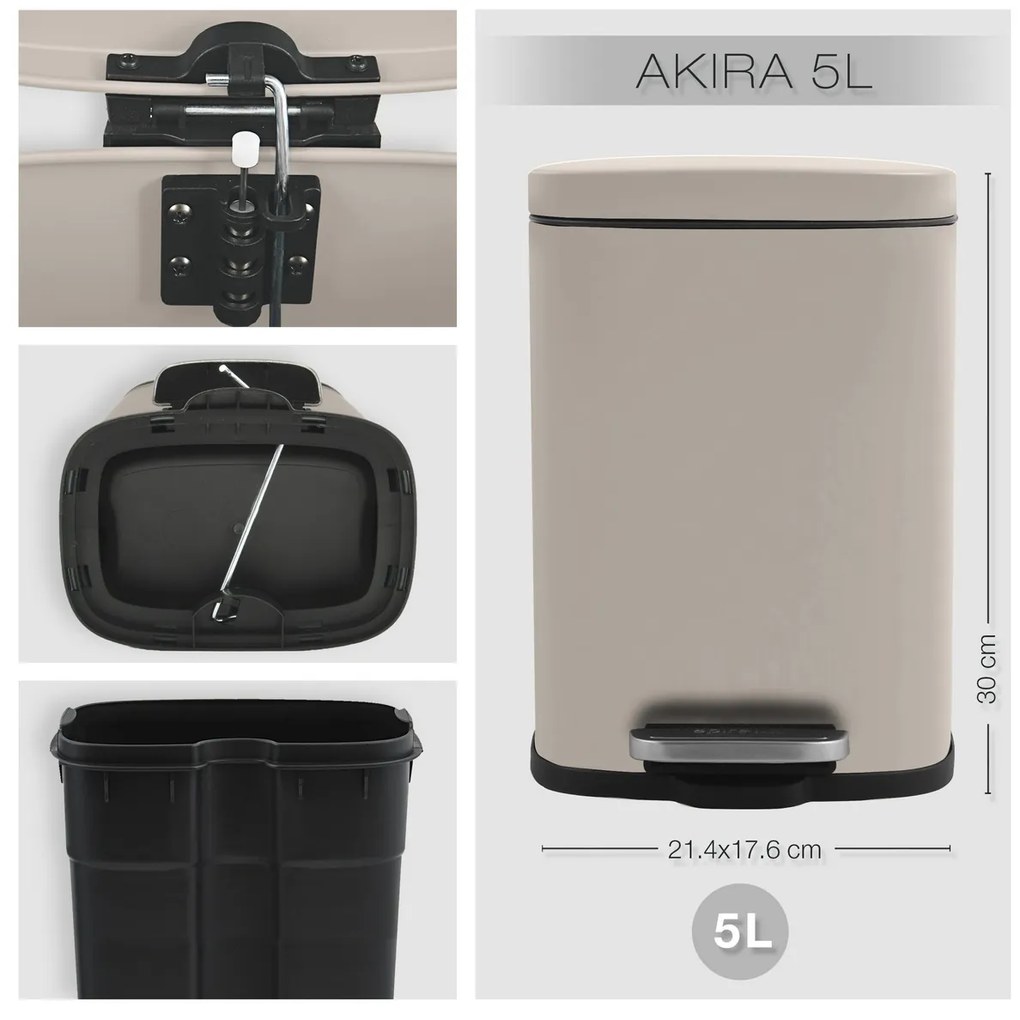 Spirella Coș de gunoi cu pedală Akira 5 l,gri-maro mat