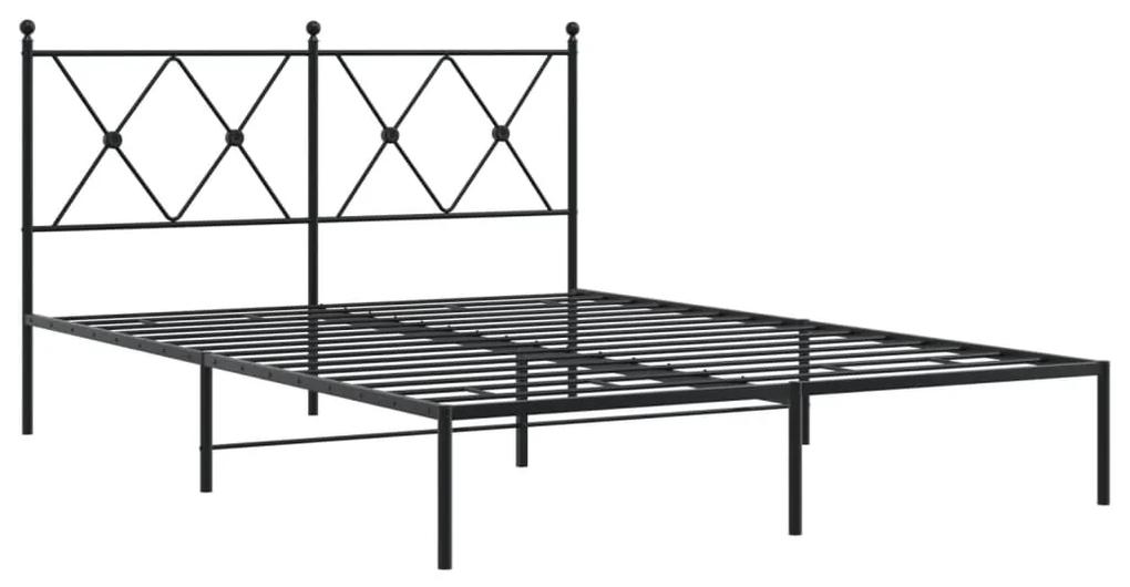 376501 vidaXL Cadru de pat metalic cu tăblie, negru, 135x190 cm